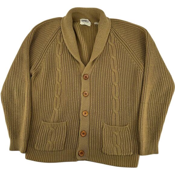 American Vintage Other - VTG 80s Men's Tan Gimbels Shawl Collar 100% Acrylic Knit Sweater Cardigan Sz L